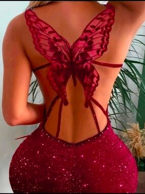 Kohl's Red Butterfly Backless Sequin Mini Dress